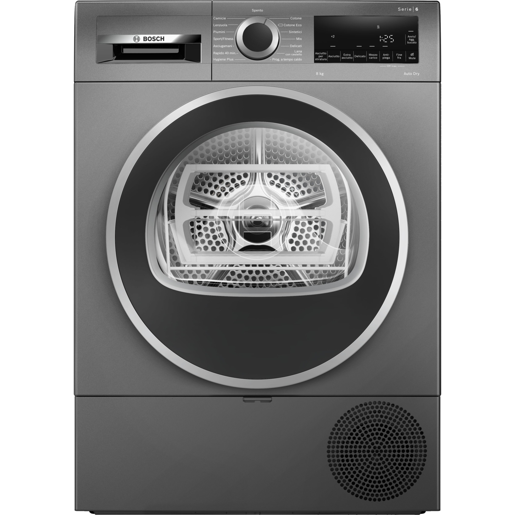 OFFERTA ELETTROVILLAGE  BOSCH WQG233DRIT ASCIUGATRICE A POMPA DI CALORE  8KG AUTODRY CESTELLO SENSITIVE IRON GREY CLASSE A+++