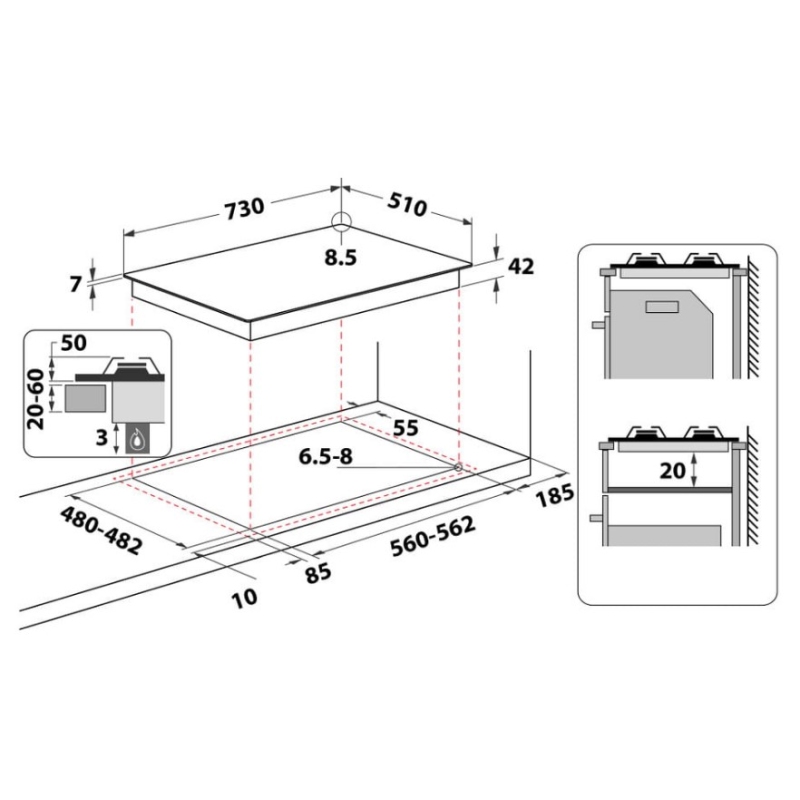 WHIRLPOOL GMA 7522/IX PIANO COTTURA 75CM 5...