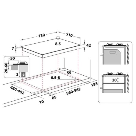 WHIRLPOOL GMA 7522/IX PIANO COTTURA 75CM 5 FUOCHI A GAS GRIGLIE IN GHISA INOX - GMA7522/IX