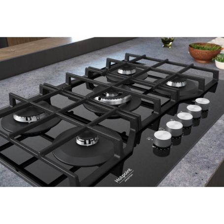 HOTPOINT HAGS 72F/BK PIANO COTTURA 75CM 5 FUOCHI A GAS GRIGLIE IN GHISA NERO - HAGS72F/BK