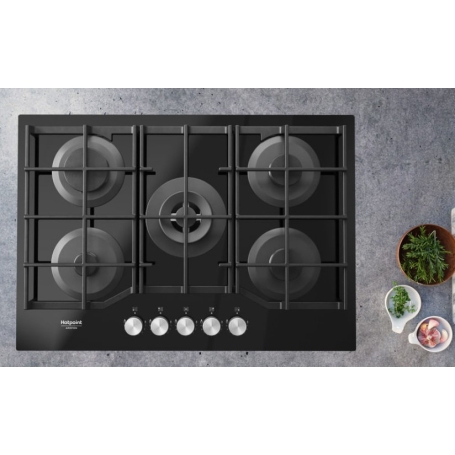 HOTPOINT HAGS 72F/BK PIANO COTTURA 75CM 5 FUOCHI A GAS GRIGLIE IN GHISA NERO - HAGS72F/BK