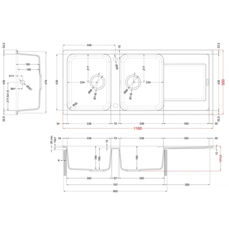 ELLECI LG250040 LAVELLO DA INCASSO LIFE500...