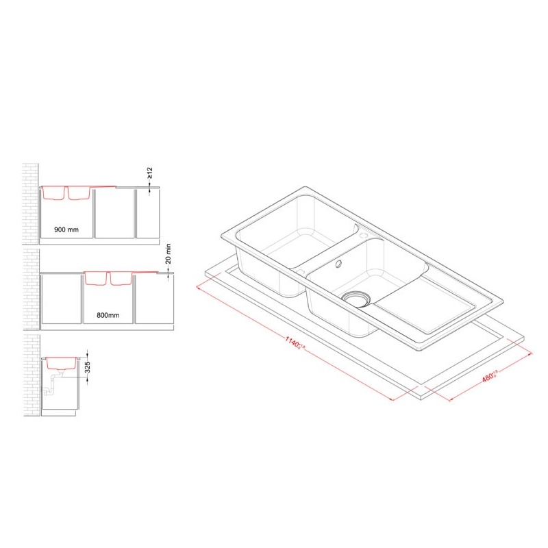 ELLECI LG250051 LAVELLO 116X50 2 VASCHE CON...