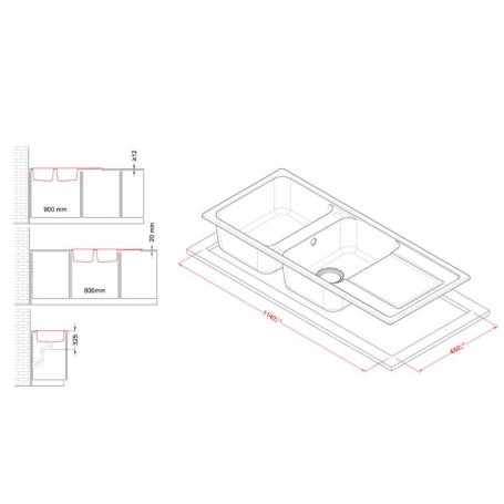 ELLECI LG250051 LAVELLO 116X50 2 VASCHE CON GOCCIOLATOIO REVERSIBILE AVENA