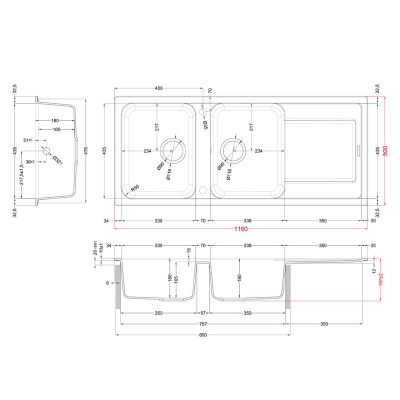 ELLECI LG250051 LAVELLO 116X50 2 VASCHE CON...