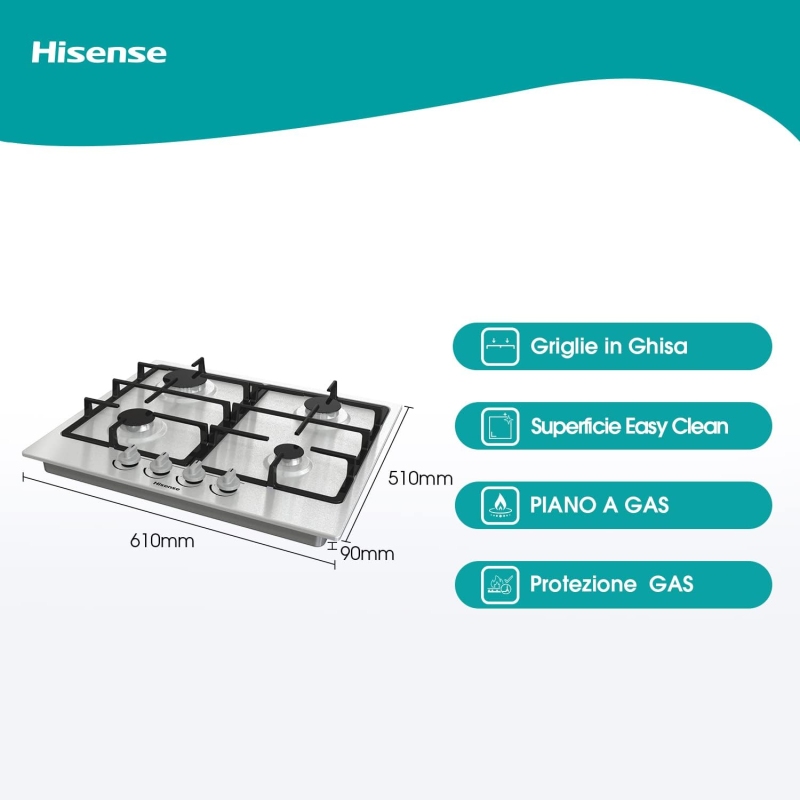 HISENSE GM643XF PIANO COTTURA 60CM 4 FUOCHI A...