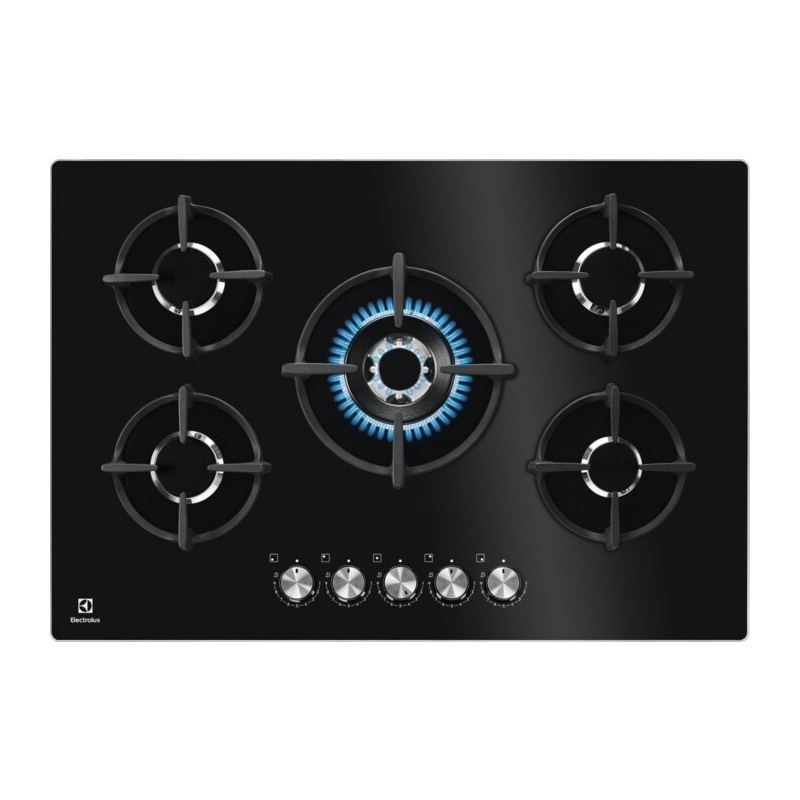 ELECTROLUX KGG75372K SERIE 600 ON GLASS PIANO COTTURA DA INCASSO 75CM 5 FUOCHI A GAS COLORE NERO