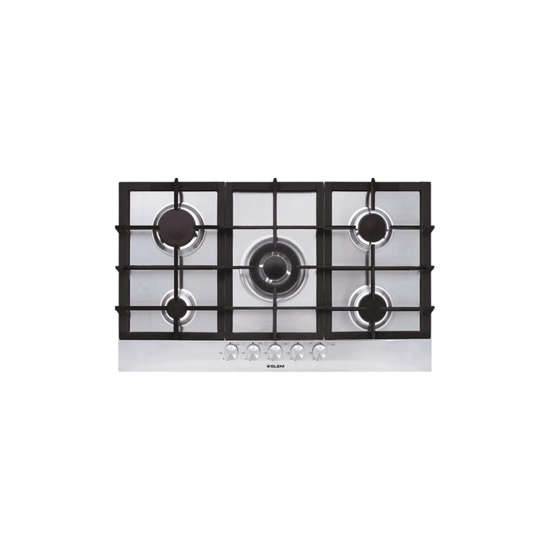 GLEM GAS GT955HIX PIANO COTTURA DA INCASSO 86 CM 5 FUOCHI A GAS GRIGLIE IN GHISA - INOX