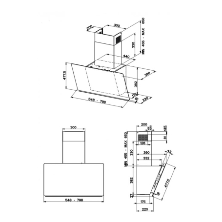 FABER 330.0615.676 GLAM LIGHT ZERO DRIP BK A80 CAPPA A PARETE 80CM NERO