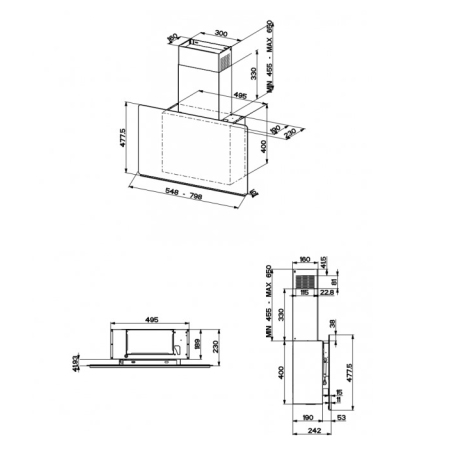 FABER 330.0615.657 GLAM FIT ZERO DRIP BK 80 CAPPA A PARETE 80CM CLASSE A NERA