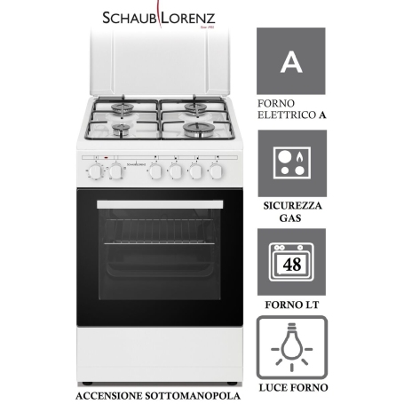 SCHAUB LORENZ SS450EW CUCINA 50X50 4 FUOCHI A GAS FORNO ELETTRICO COLORE BIANCO