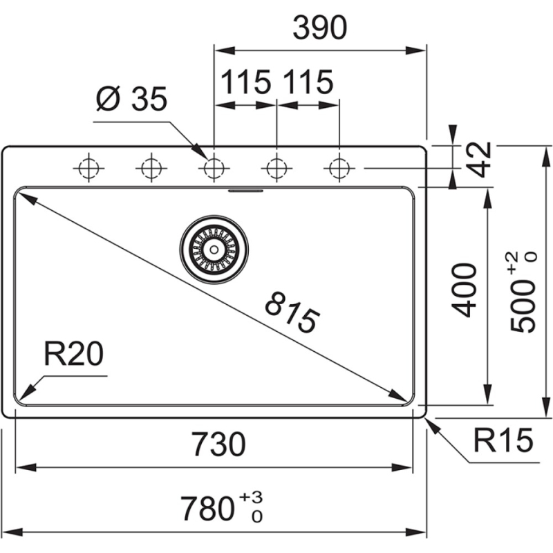 FRANKE 114.0661.707 LAVELLO MONOVASCA 78x50...