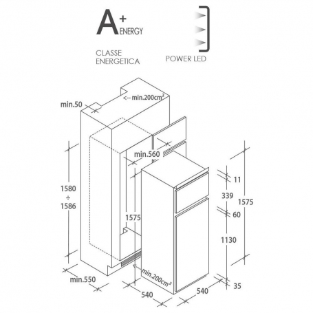 CANDY CFBD2650E/1 FRIGORIFERO DOPPIA PORTA DA INCASSO 242 LT CLASSE F COLORE BIANCO - PROMO
