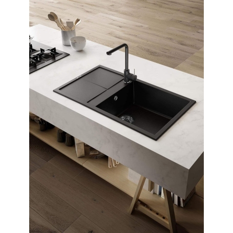 ELLECI LGU41040 LAVELLO 1 VASCA + GOCCIOLATOIO 86X50 CM IN GRANITEK NERO