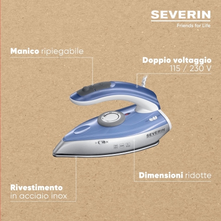 SEVERIN BA3234 FERRO DA STIRO DA VIAGGIO 1000 W CON PIASTRA IN ACCIAIO INOSSIDABILE