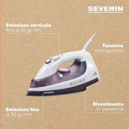 SEVERIN BA3210 FERRO DA STIRO A VAPORE 2500 WATT PIASTRA IN CERAMICA