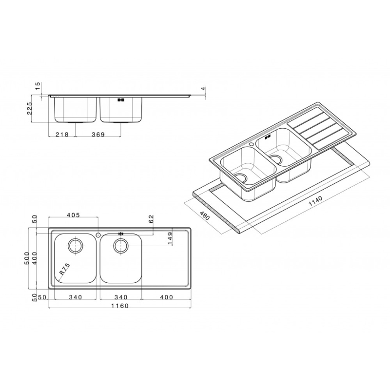 APELL LN1162ILBC LAVELLO 2 VASCHE CON...