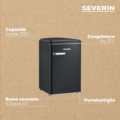 SEVERIN RKS 8832 FRIGORIFERO MONOPORTA LINEA RETRO' 108LT CLASSE D COLORE NERO