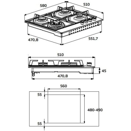 BEKO HIAG64224SAR PIANO COTTURA 60CM 4 FUOCHI A GAS COLORE ANTRACITE