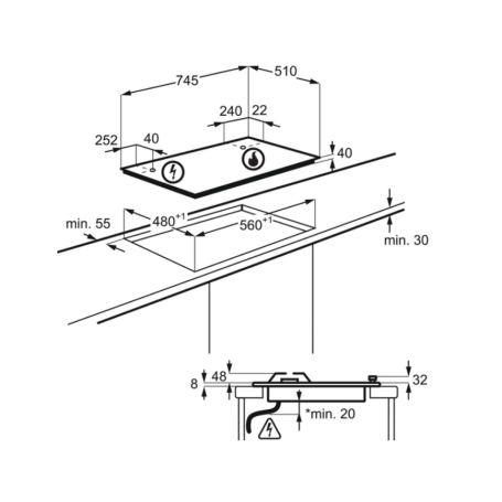 ELECTROLUX KGS7564SX PIANO COTTURA 75CM 5 FUOCHI A GAS TRIPLA CORONA INOX