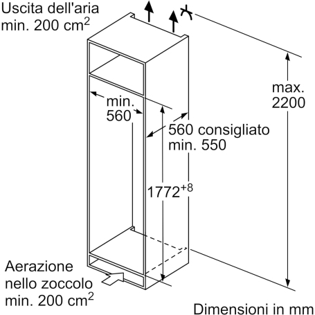 BOSCH KIR81NSE0 FRIGORIFERO MONOPORTA DA INCASSO 310LT VENTILATO CLASSE E