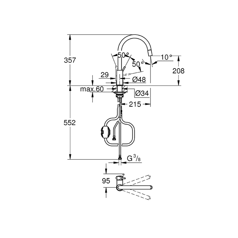GROHE 30573000 MISCELATORE GIREVOLE COLORE CROMO