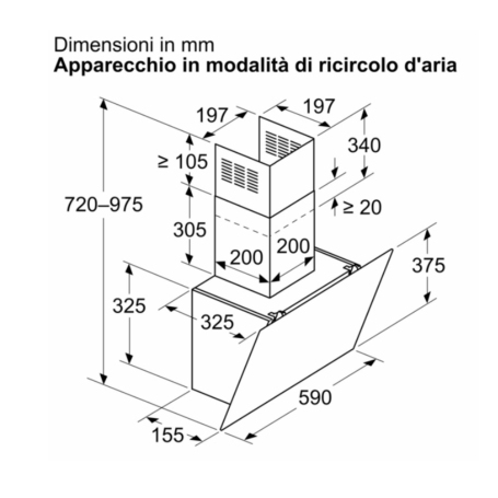 BOSCH DWK65DK60 CAPPA A PARETE ASPIRANTE IN VETRO NERO CLASSE A