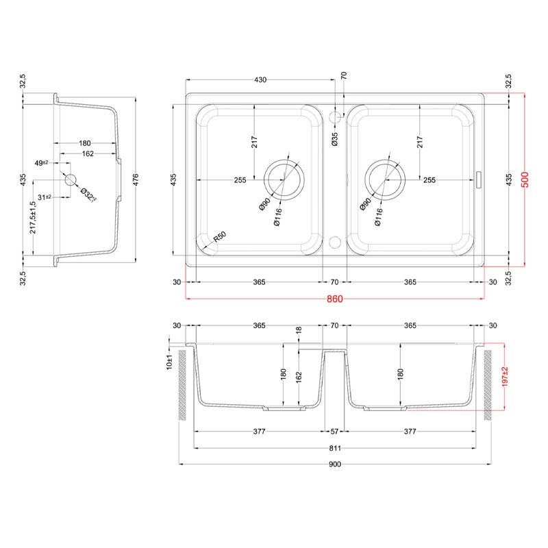 ELLECI LG245051 LAVELLO 2 VASCHE 86x50 IN...