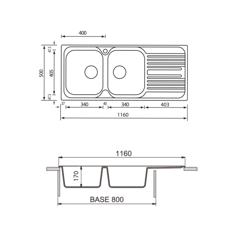 PLADOS TL11621 LAVELLO 116X50CM 2 VASCHE +...