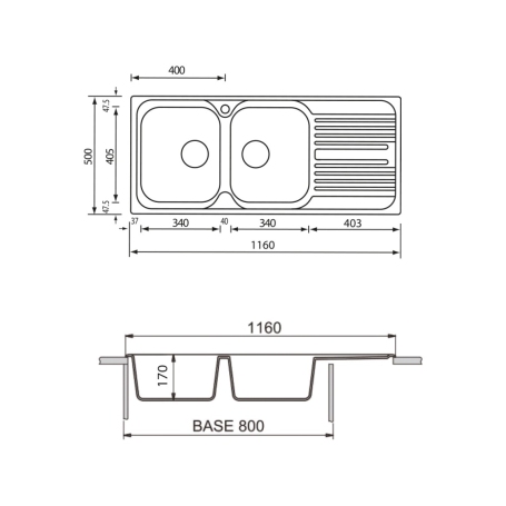 PLADOS TL11621 LAVELLO 116X50CM 2 VASCHE + GOCCIOLATOIO A DESTRA IN ACCIAIO INOX