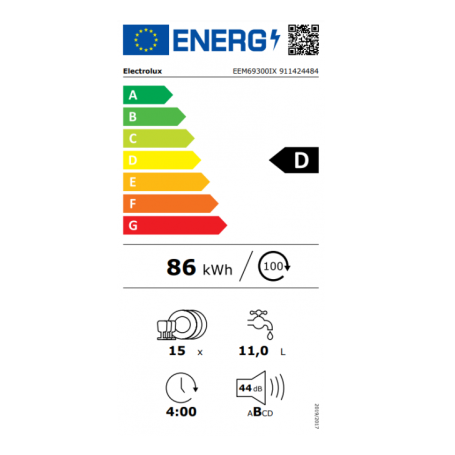 ELECTROLUX EEM69300IX LAVASTOVIGLIE DA INCASSO A SCOMPARSA PARZIALE 15 COPERTI 8 PROGRAMMI CLASSE D