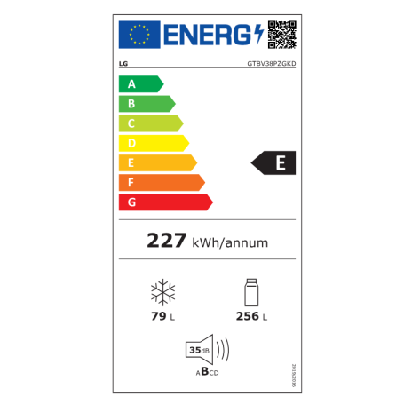 LG GTBV38PZGKD FRIGORIFERO DOPPIA PORTA 335LT NO FROST INVERTER CLASSE E COLORE INOX