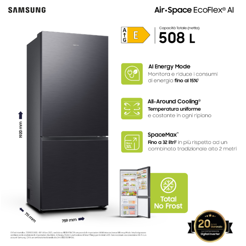 SAMSUNG RB50DG601EB1 FRIGORIFERO COMBINATO NO...