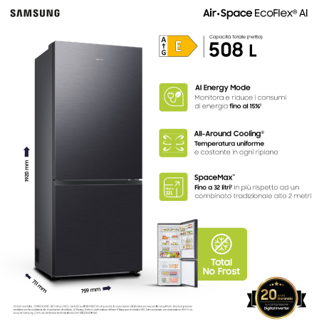 SAMSUNG RB50DG601EB1 FRIGORIFERO COMBINATO NO FROST 508LT WIFI ANTRACITE