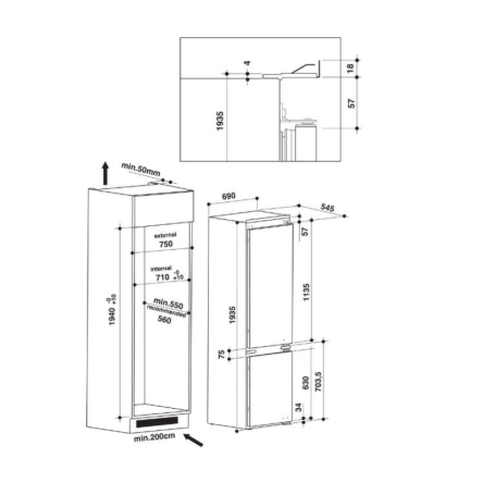 BEKO BCNE400E50SHN FRIGORIFERO COMBINATO DA INCASSO TOTAL NO FROST 370LT CLASSE D