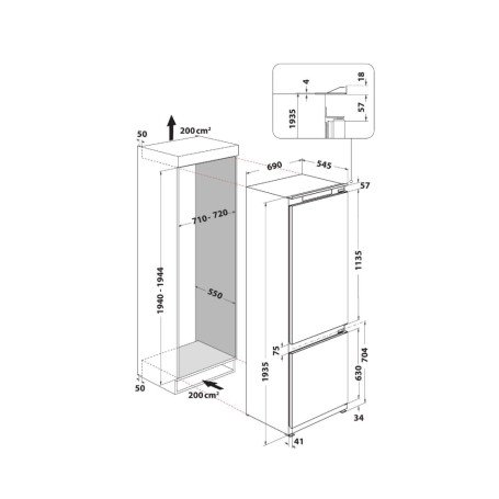 INDESIT IND 402 FRIGORIFERO COMBINATO DA INCASSO 70CM 400LT VENTILATO LOW FROST CLASSE E - IND402