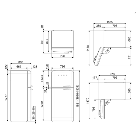 SMEG FAB50LCR5 FRIGORIFERO DOPPIA PORTA ANNI '50 524 LT NO FROST CLASSE E COLORE PANNA