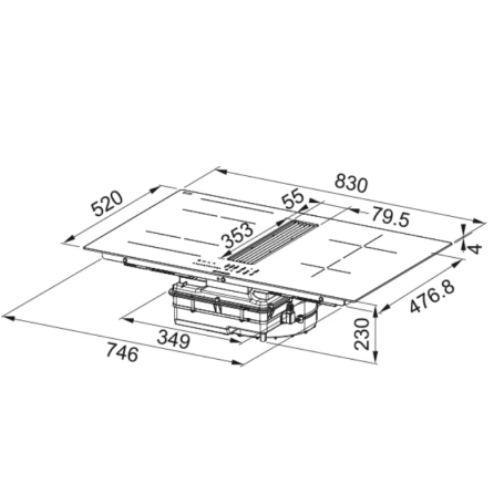 FABER GALILEO LINEAR F830 PIANO COTTURA A INDUZIONE CON CAPPA INTEGRATA 4 ZONE DI COTTURA COLORE NERO - 340.0708.970