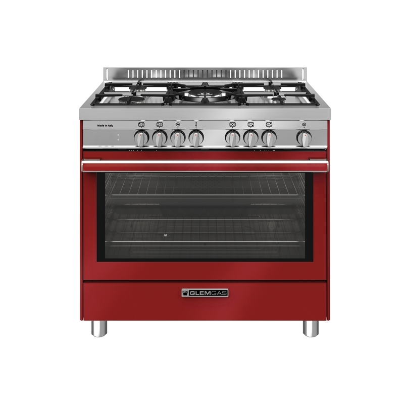 GLEM GAS ST965MRS CUCINA 90X60CM 5 BRUCIATORI A GAS FORNO ELETTRICO 104LT COLORE ROSSO - PROMO