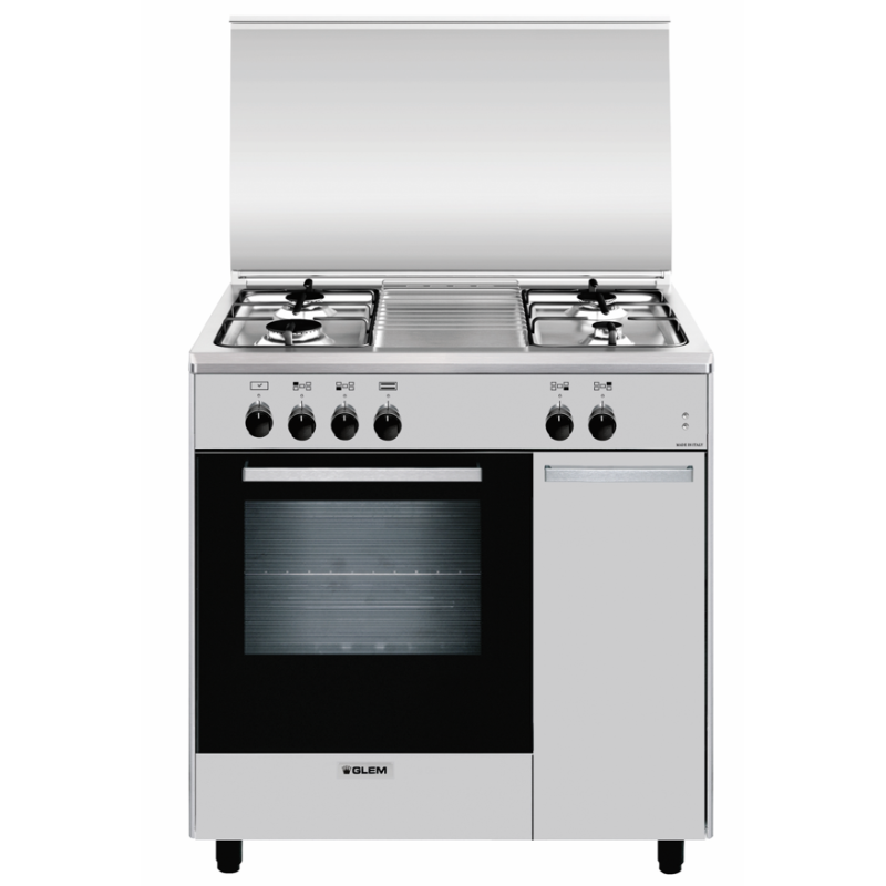 GLEM GAS AS854EI CUCINA 80x50 4 FUOCHI A GAS FORNO ELETTRICO 61LT COLORE INOX - PROMO