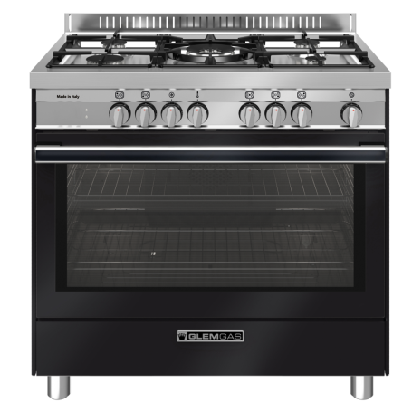 GLEM GAS ST965MBK Cucina a gas 90x60cm, 5 fuochi, Forno Elettrico 104lt, Colore nero