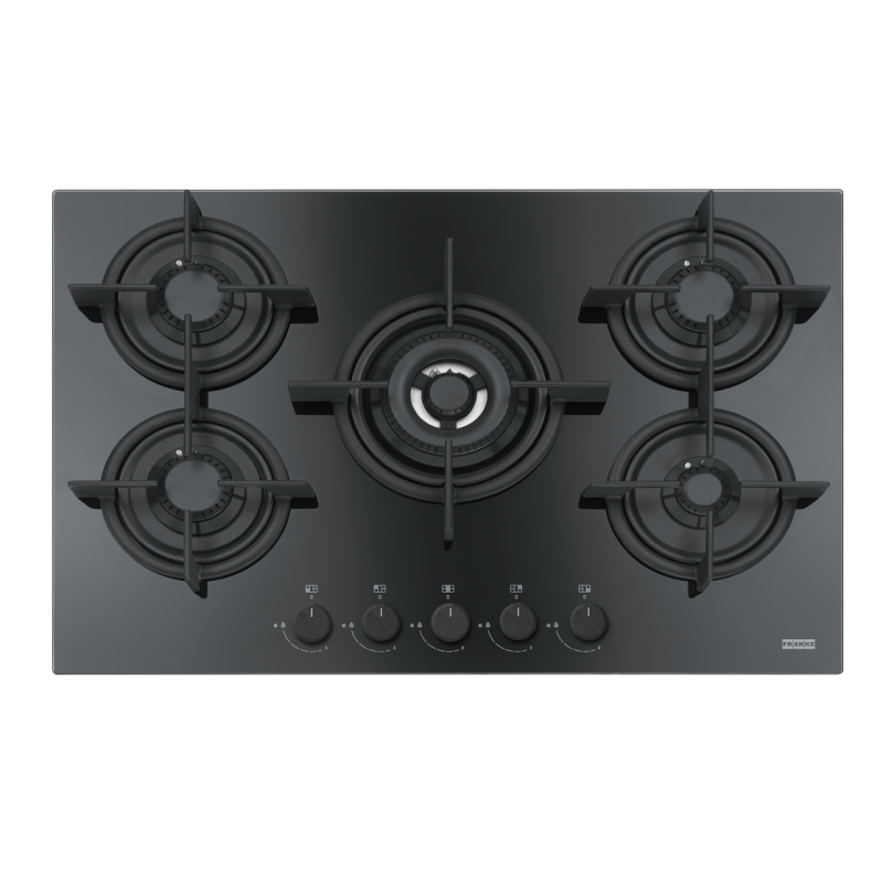 FRANKE FHCR 755 4G TC HE BK C PIANO COTTURA 75CM 5 FUOCHI A GAS IN CRISTALLO NERO- 106.0374.283