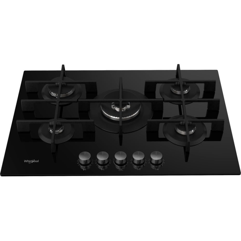 WHIRLPOOL GOWL 758/NB PIANO COTTURA 75CM 5 FUOCHI A GAS GRIGLIE IN GHISA IN VETRO NERO - GOWL758NB