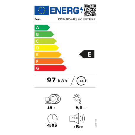 BEKO BDIN38524Q LAVASTOVIGLIE DA INCASSO A SCOMPARSA TOTALE 15 COPERTI CLASSE E