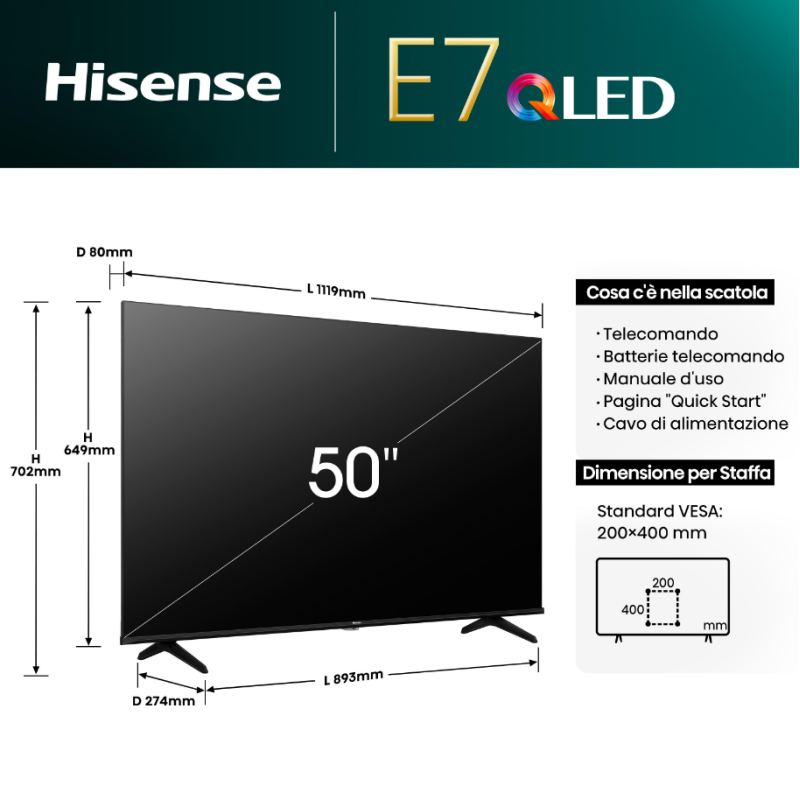 HISENSE 50E79NQ TV Q-LED 50'' SMART TV UHD 4K...