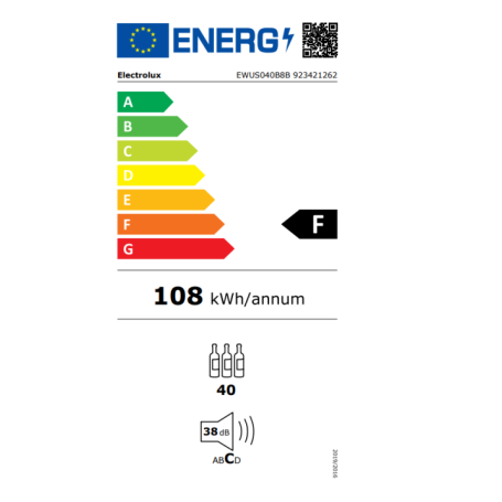 ELECTROLUX EWUS040B8B SINGLEZONE CANTINETTA VINI DA INCASSO 40 BOTTIGLIE LUCE LED CLASSE F