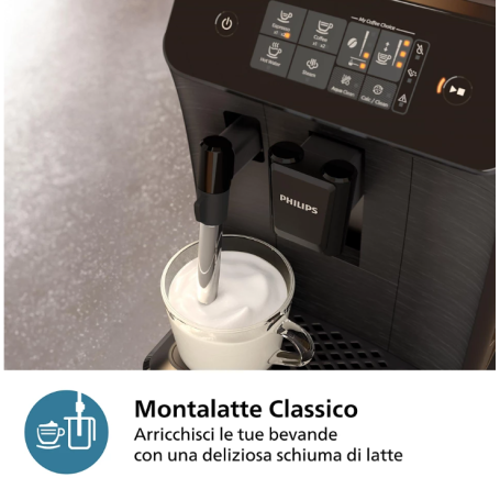PHILIPS EP0820/00 SERIES 800 MACCHINA DA CAFFÈ AUTOMATICA A CHICCHI O IN POLVERE 2 TAZZE CON CAPPUCCINATORE