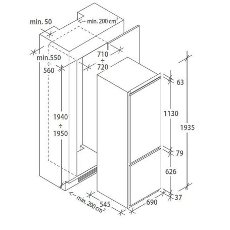 HOOVER HOBT7719EW FRIGORIFERO COMBINATO DA INCASSO 372LT TOTAL NO FROST WIFI CLASSE E