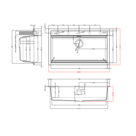 ELLECI LKB36086 BEST 360 LAVELLO MONOVASCA 86x51 CM COLORE NERO