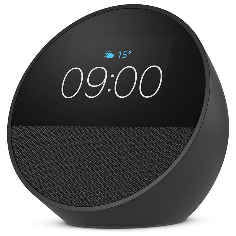 AMAZON ECHO SPOT (MODELLO 2024) SVEGLIA INTELLIGENTE CON AUDIO DI QUALITA' E ALEXA COLORE NERO - ECHOSPOTBLACK
